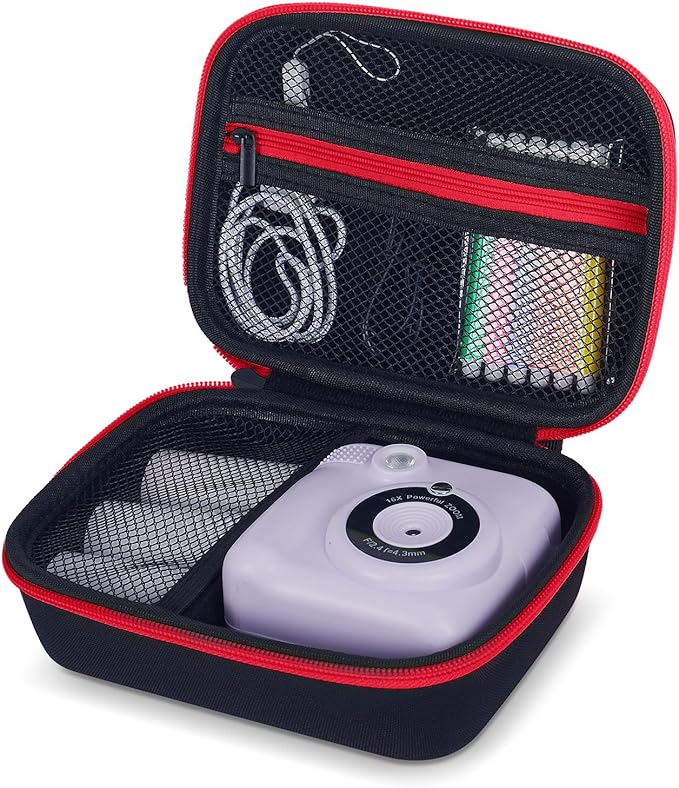 Hikkon Kids Camera Case Fit for ESOXOFFORE/Dylanto/Yehtta/HiMont/Gofunly Instant Print Camera Toy,Portable Digital Camera bag Storage Holder Organizer(Case Only) - Black&Red