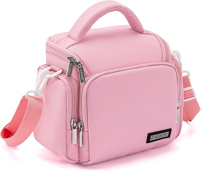 CADeN Compact Camera Shoulder Crossbody Bag Case Compatible for Nikon, Canon, Sony SLR/DSLR Mirrorless Cameras and Lenses Waterproof(1.0 S, Pink)
