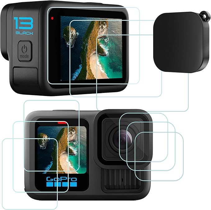 9 pcs Screen Protector Compatible with GoPro HERO 13 Black, Ultra Clear Tempered Glass Screen Protector + Tempered Glass Lens Protector + Tempered Glass Front LCD Display Film for GoPro HERO 13 Accessories