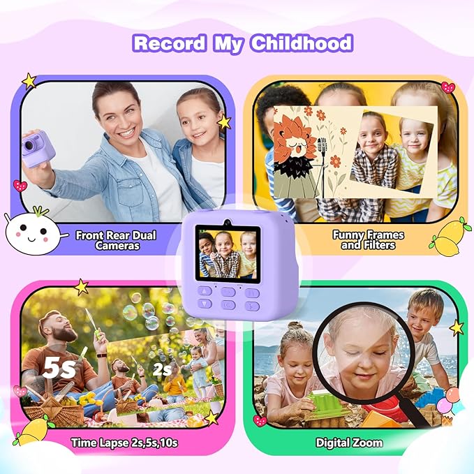 masterbee Kid Camera Instant Print Photo, Birthday Gifts for Girls and Boys, Kids Digital Camera Toys, 1080P HD Video, 3 4 5 6 7 8 9 10 11 12 Year Old Boy Gifts/Girl Gifts