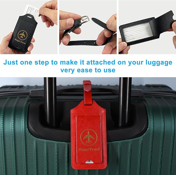 ACdream Luggage Tags 2 Pack, Leather Suitcase Tags Identifiers, Cute Cruise ID Labels with Privacy Cover fits on Backpack, Travel Bag, for Women/Men, Adults, Kids - Black