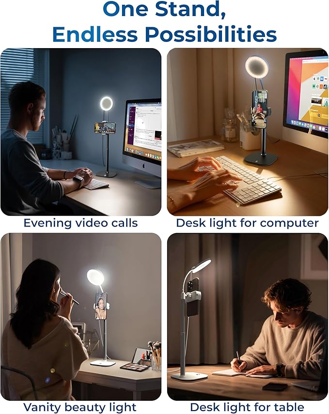 Phone Stand for Recording with Light for Desk - ChatStand Halo 9-13" Adjustable, Portable Ring Light Tripod, iPhone Stand for Desk & Phone Holder for Video Recording, Filming, Zoom Calls (Night Black)