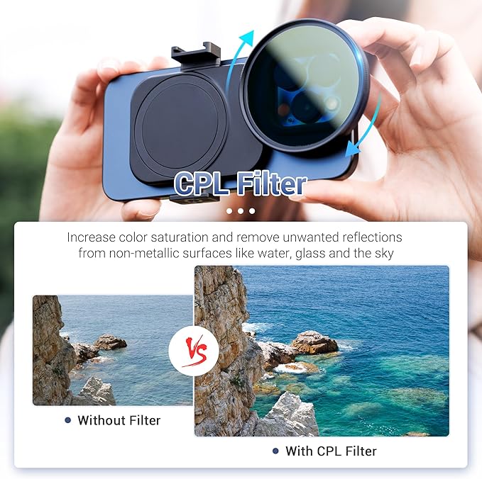 JJC 67mm CPL Filter for iPhone, Magnetic Circiular Polarizer Lens Filter Mount Adapter Kit Compatible with iPhone Air 17 16 15 14 Pro Max Plus with 1/4” Screw & Shoe Mount