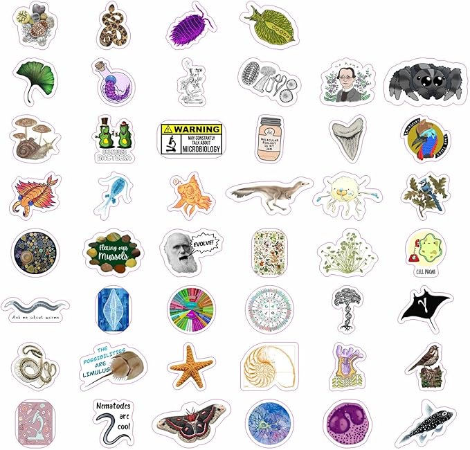 BulbaCraft100Pcs Funny Biology Stickers for Laptop & Water Bottles, Small Biology Sticker Pack, Laptop Decals, Gifts for Women & Men