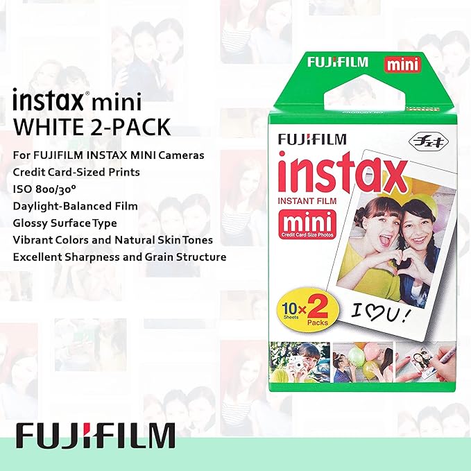 Fujifilm Instax Mini Twin Pack Instant Film Bundle with Frame for Instax Mini Prints (20 Sheets)