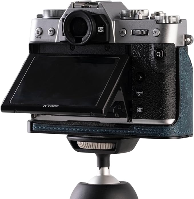 Handmade Genuine Leather Camera Half Case for FUJIFILM X-T30III /FUJIFILM X-T30III Camera Case/FUJIFILM X-T30III Case - Top Layer Cowhide Body + Metal Base Plate (Matte-Blue)