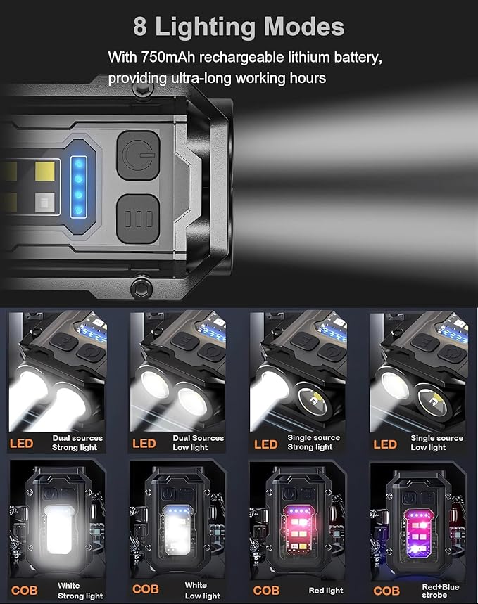Pocket EDC Flashlight Rechargeable, 500 Lumens Keychain Flashlight Small LED Light for Work, Running, Walking, Camping, Fishing, Hiking, Dog, Emergency