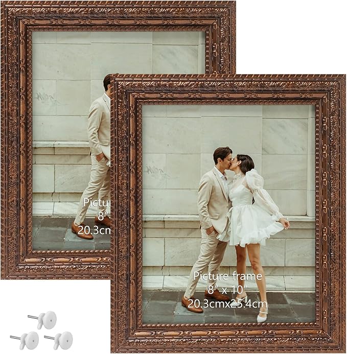 Edenseelake 8x10 Picture Frame Set of 2, Vintage Antique Ornate Photo Frame 8 by 10 for Tabletop or Wall, Bronze