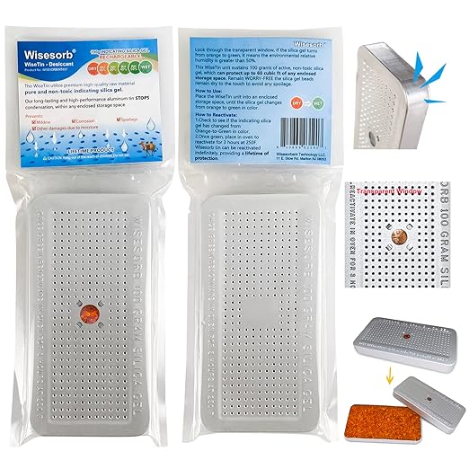 100 Gram Indicating Silica Gel Canister, Silica Gel Desiccant Canister (Orange to Green), Reusable Desiccant Dehumidifier, Pack of 10