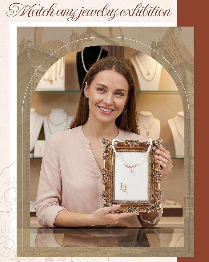2 Pcs Gold Jewelry Display Stand Vintage Necklace Organizer Ring Holder Earring Tray Resin Jewelry Photography Props Frame with Velvet Backing for Gifts (White,Large,Small,Hollowed out)