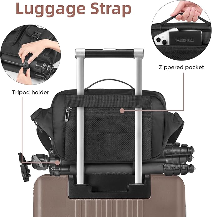 Camera Sling Bag,DSLR Camera Bag with Tripod Holder,Waterproof Camera Shoulder Crossbody Bag for Photographers (Black)