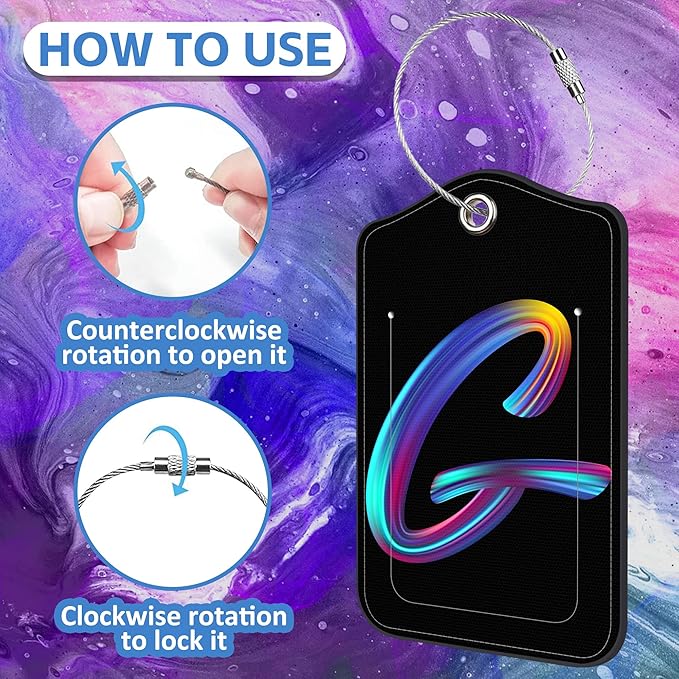Luggage Tags for Suitcase,2 Pack Neon Colorful Letters Luggage Tags,Leather Baggage Tags Identifiers with Privacy Name Address Labels and Metal Loop for Women Men Girls Travel,Letter G