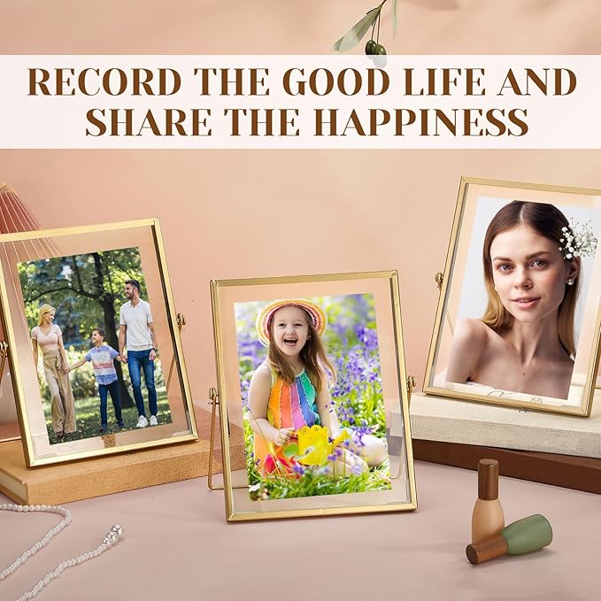 Hoteam 12 Pack 7 x 9 Inch Gold Floating Frame for Photo 5 x 7 Inch, Glass Floating Picture Frame Collection Vintage Metal Minimal Ornate Easel for Wedding Gift Pictures Photos Desk Tabletop Display