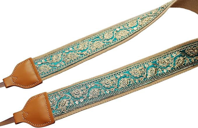 UNIKSTRAP Original Design Adjustable Camera Strap, Luxurious Green with gold thread, 2 Inch (5cm) Width, Fit for Canon Nikon Sony Interchangeable Lens Digital Camera/DSLR