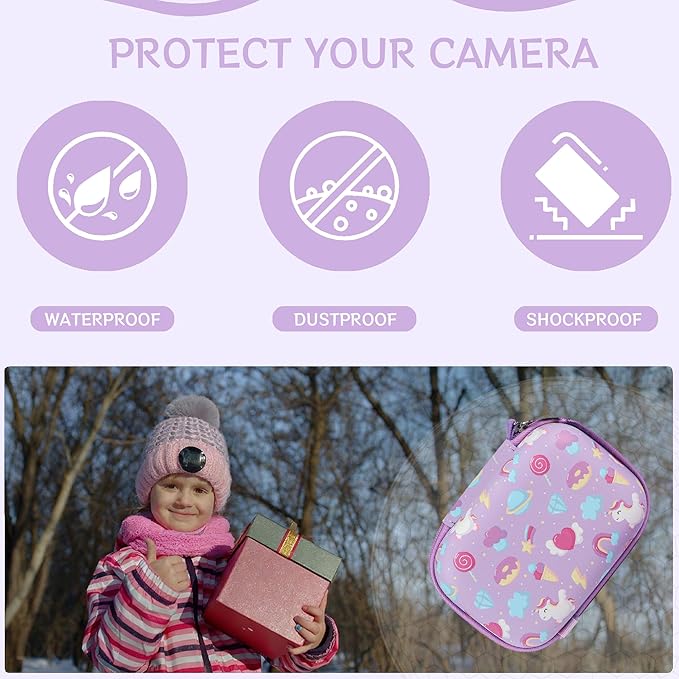 Leayjeen Kids Camera Case Compatible with Goopow/Dwfit/Slothcloud/Colofree/KIZJORYA Kids Camera Toys and Children Digital Video Camera,Best Christmas and birthday gifts-Purple Unicorn(Case Only)