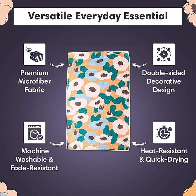 Reversible Microfiber Towel - Ultra Absorbent, Quick-Drying Hand Towels - Modern Design, Scratch-Free, Lint-Free for Kitchen, Bathroom, Car Cleaning - 19x29 Inches, Set of 1 (Lilly Plaid- Cream/Multi)