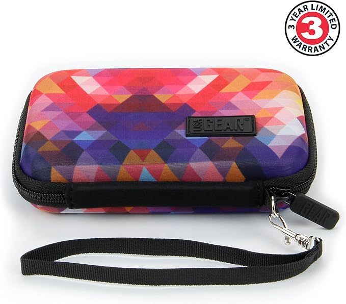 USA Gear Instant Printer Case Compatible with HP Sprocket 2x3, Instax Mini Link 2, Kodak Printomatic, Photo Paper, Cable & more - Hard Shell Portable Printer Carrying Case with Wrist Strap (Geometric)