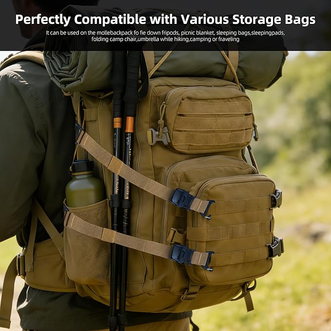 Molle Straps, 4 Pcs Tactical Molle Backpack Straps with Buckles, Adjustable Attachment Webbing Strap to Tie Down Tripod, Backpacks, Other Gear, Molle Accessories for Outdoor Hiking Camping Climbing