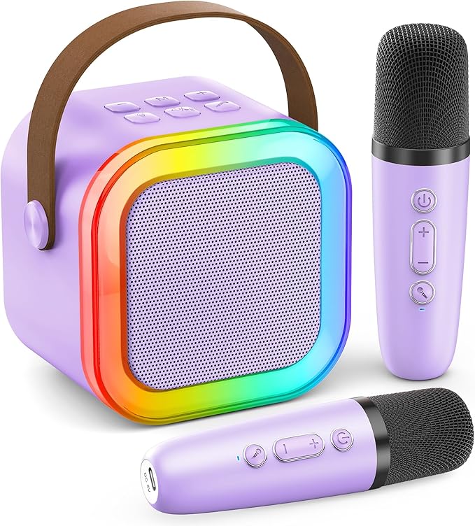 Mini Karaoke Machine for Kids Adults, Portable Bluetooth Speaker with 2 Wireless Karaoke Mics Player,2026 TOP Birthday Gifts Toys for Girls 3,4, 5, 6, 7, 8+Years Old Toddler(Light Purple)
