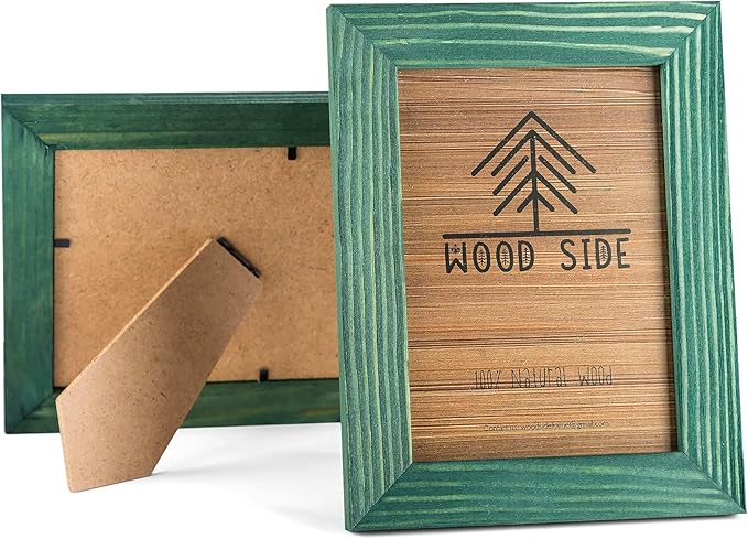 Rustic Wooden Picture Frame 4x6 Inch - Set of 2-100% Natural Eco Barn Wood with Real Glass - Made for Wall Hanging and Tabletop Display - Green
