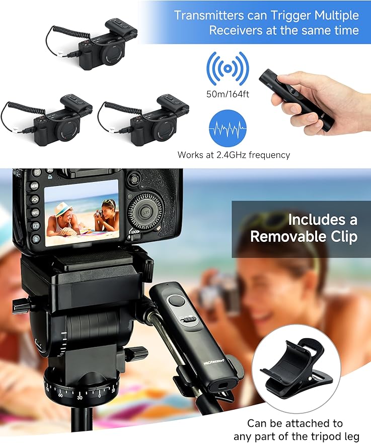PROfezzion [164'] Wireless Shutter Release Remote Control for Sony A7IV A7II A7 A6600 A6500 A6400 A6300 A6100 A7R A7RII A7RIII A7RIV A7RV A1 A1 II A9 A9II A9III, Radio Control Shutter with AAA Battery