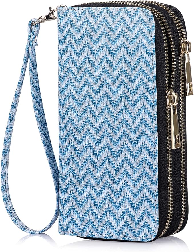 Cellphone Wallet for Women Dual Zipper Long Purse with Removable Wristlet