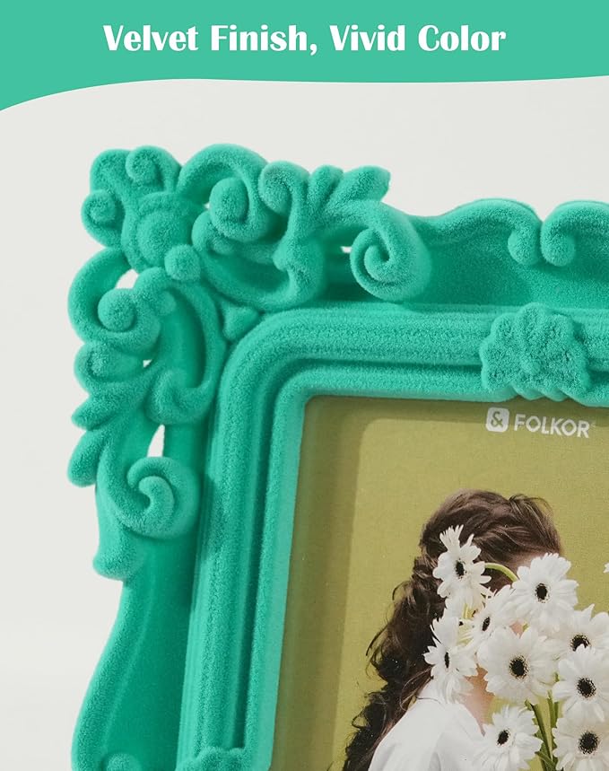 Picture Frame 4x6 with Real Glass, 4 by 6 Ornate Picture Frames for Travel Snapshots Watercolor Paintings Animal Art Prints Illustration (Green)