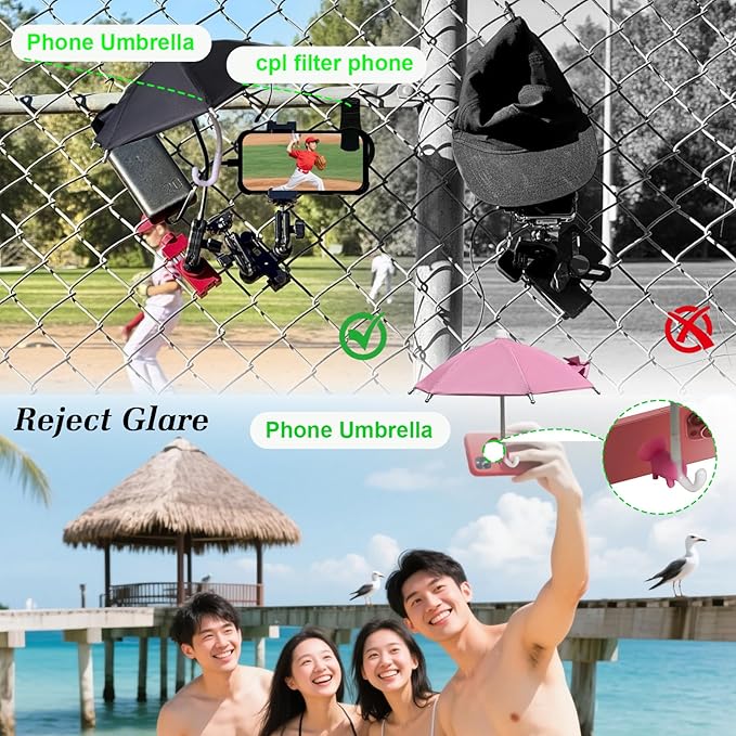 52mm Clip-on CPL Phone Camera Lens Filter Kit with Suction Cup Phone Umbrella for Sun, Compatible with iPhone 15 14 13 12 11 and Other Smartphones (Pink 52mmcpl)