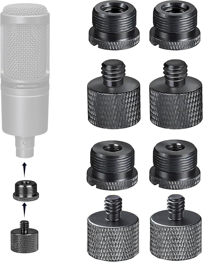 IXTECH Mic Stand Adapter Set 8 pieces Metal Microphone Stand Screw Thread Adapter 5/8 Female to 3/8 Male 3/8 Female to 5/8 Male 5/8 Female to 1/4 Male 1/4 Female to 5/8 Male Tripod Adapter ADP03A Blck