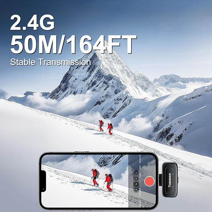 Mini Wireless Lavalier Microphone for iPhone Android Tablets, Lapel Mic with Noise Reduction, 30h Charging Case, AI Voice Changer, Plug & Play Mini Mic for iPhone Vlogging, Video Recording, Podcast