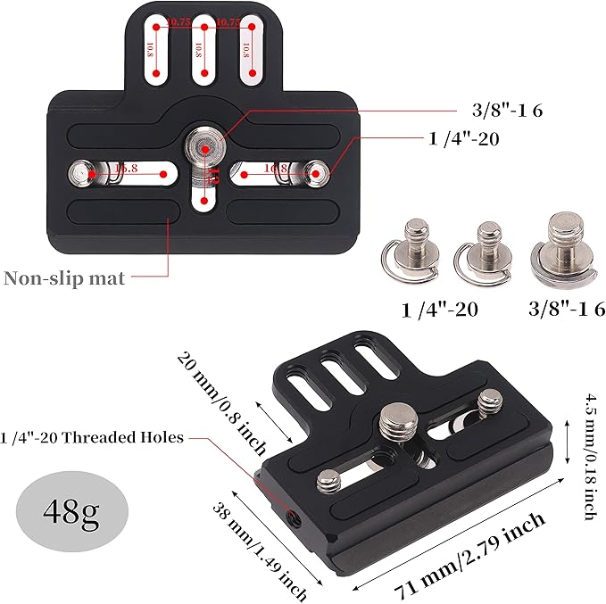 Fotga Quick Release Camera Plate with 1/4" 3/8" Mount for DSLR Mirrorless Camera to DJI Ronin RS2 RSC2 RS3 RS3 PRO RS4 and RS4 Pro Gimbal Stabilizer,Fits for Arca Swiss Clamp Tripod Ball Head