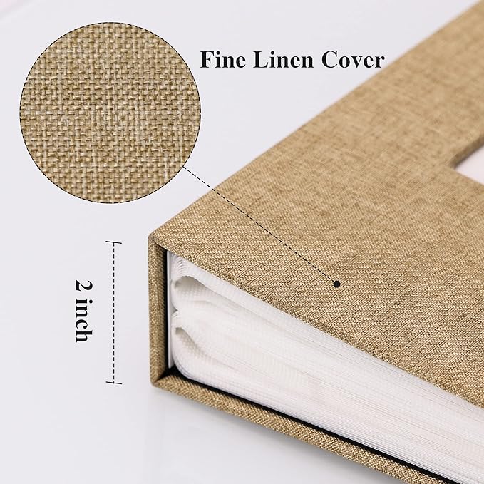 Vienrose Linen Photo Album 300 Pockets for 4x6 Photos Fabric Cover Photo Books Slip-in Picture Albums Wedding Baby Khaki