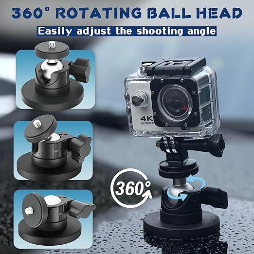 ULIBERMAGNET Black Magnetic Camera Mount, Strong Magnetic Mount with 360° Rotation Ball Head, Security Camera Base Holder with 1/4 inch Thread for GoPro,DJI OSMO Action,Action Camera