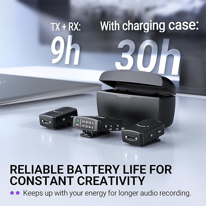 FIFINE Wireless Lavalier Microphone for iPhone/Android/Camera, 2 Pack Cordless Lapel Mic System for Vlog Recording Video YouTube/TikTok Interview, Condenser Clip-On Microphone with Charging Case-M9
