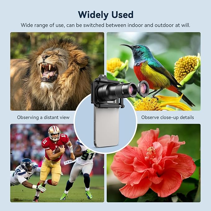 APEXEL 6X Telephoto Lens & 150mm Macro Lens, 2-in-1 Aluminum Phone Camera Lens Kit with Universal Clip. Phone Lens Attachment Fit for iPhone 16/15/14/13, Samsung, Android Phone and Most Smartphone