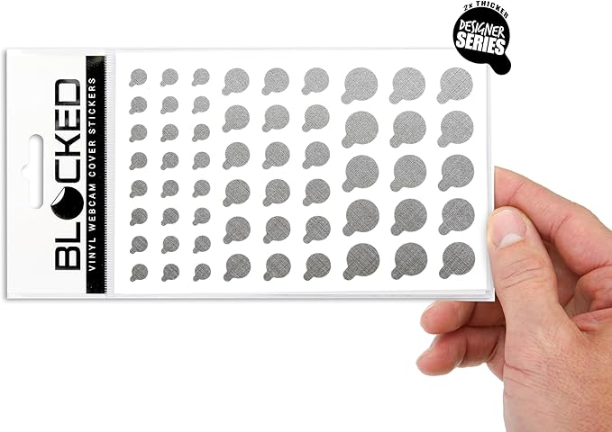 Webcam/Camera Vinyl Covers | 57 Tabbed Low-Tack Restickable Webcam Stickers | 3-Sizes | Metallic Crisscross Textured 57-Pack Tabbed