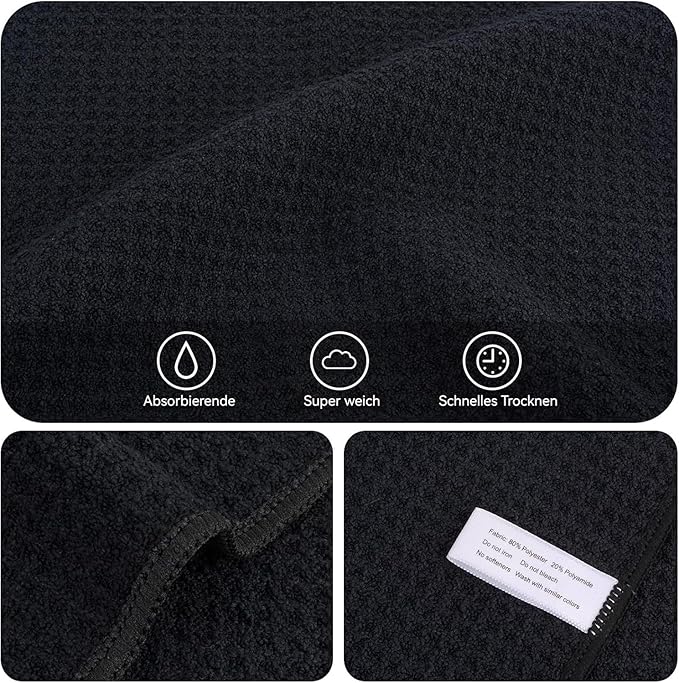 KinHwa Microfiber 6 Pack Dish Cloths Thick Waffle Weave Kitchen Dish Drying Towel Rags Super Absorbent Kitchen Tea Towels Sets 12inch x 12inch Black