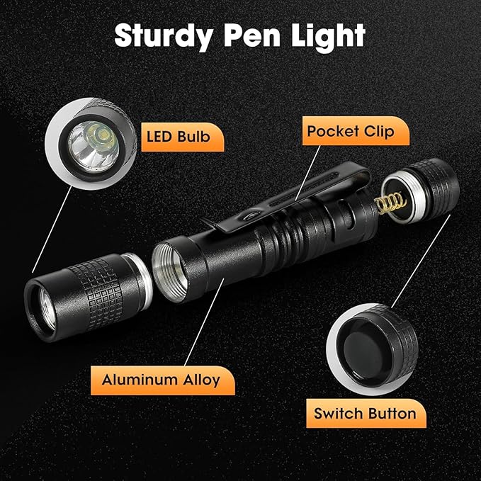 Mini Flashlight,3PCS Small Pen Light Flashlight with Clip,Waterproof Pocket LED Purse Light for Emergencies, Inspection(Battery Not Included)