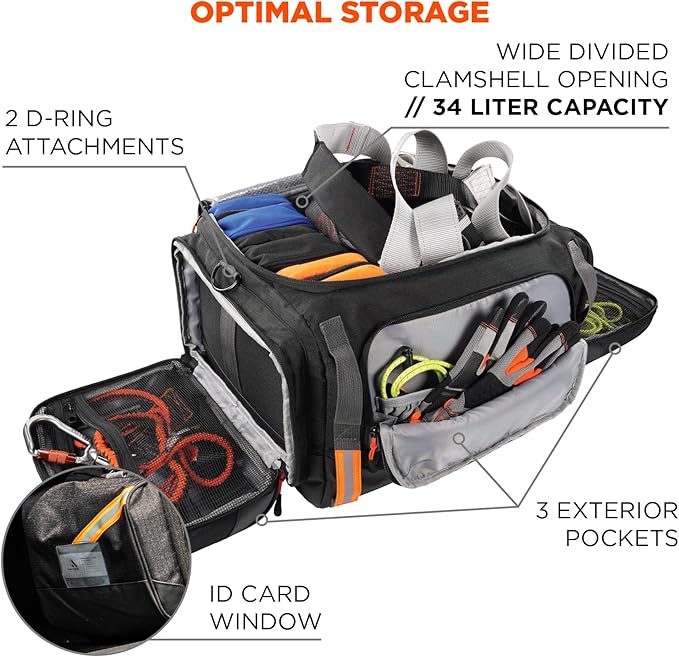 Ergodyne Arsenal 5189 Durable Jobsite Duffel Bag for Work Gear, Padded Shoulder Straps, 34L