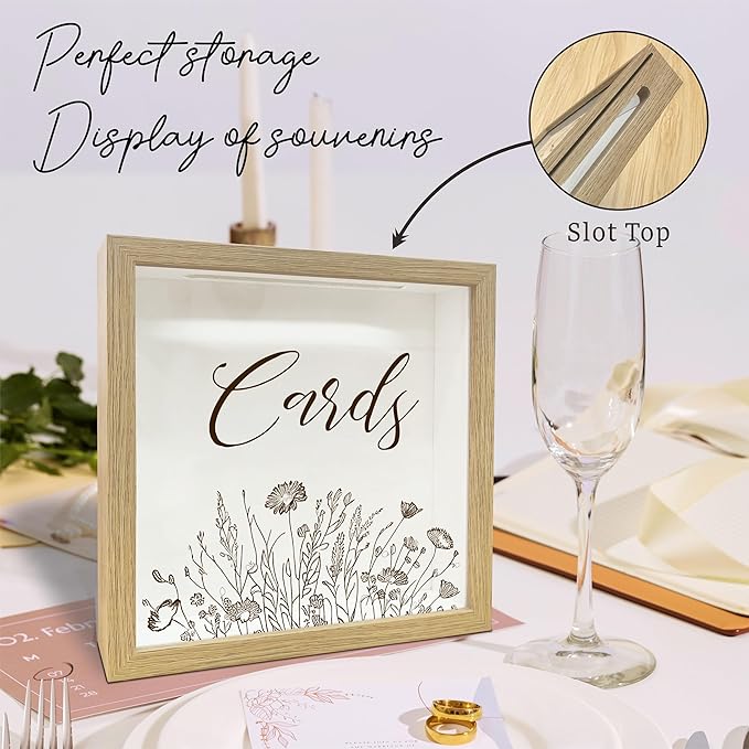 8"x 8" Card Collection Box Photo Frame - Small Grass Flower Pattern Keepsake - Memory Box for Displaying and Collecting Greeting Cards, Tickets,Wedding,Evening Party,Invitation Keepsake Gifts - A03
