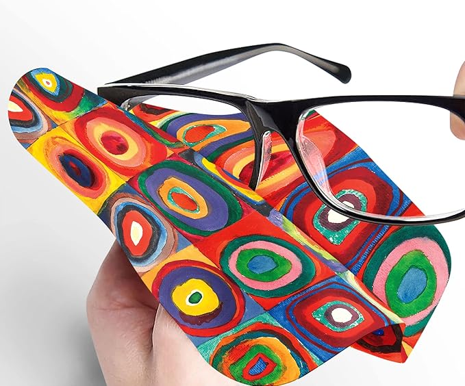 Quality Microfiber Lens Cleaning Cloth - 6”x6” - for Eyeglasses, Sunglasses, Phones, Screens, Blue-Light Glasses, Monitors - Fine Art Design - Kandinsky Circles