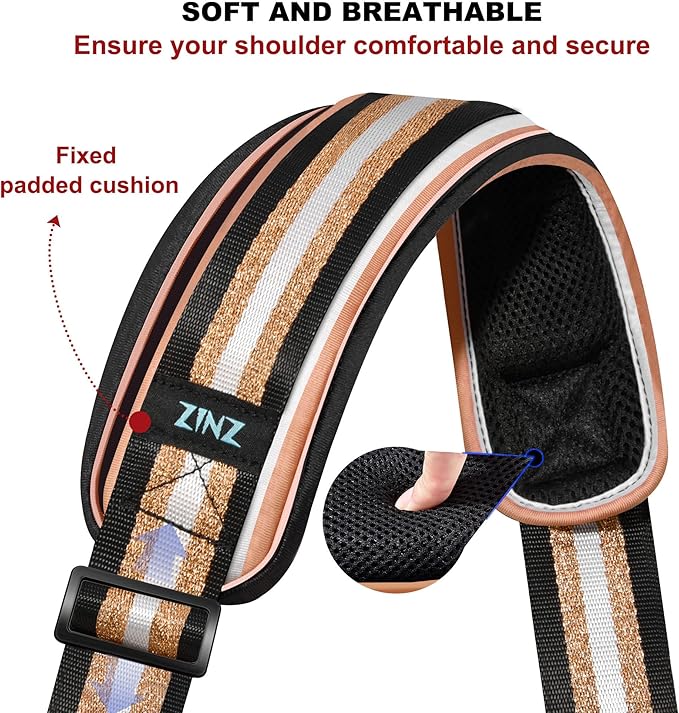 ZINMARK Shoulder Strap 59 inch, Extra-Thick Fixed Cushion Pad and Dual Clasps Universal Replacement Strap for Bags, Camera, Crossbody，Lawn mower -Black Gold Jacquard