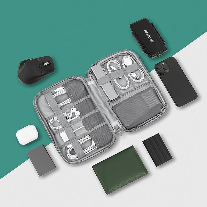 Pavilia Tech Organizer Case - Cable & Charger Storage, Travel Accessories for Men, Gray