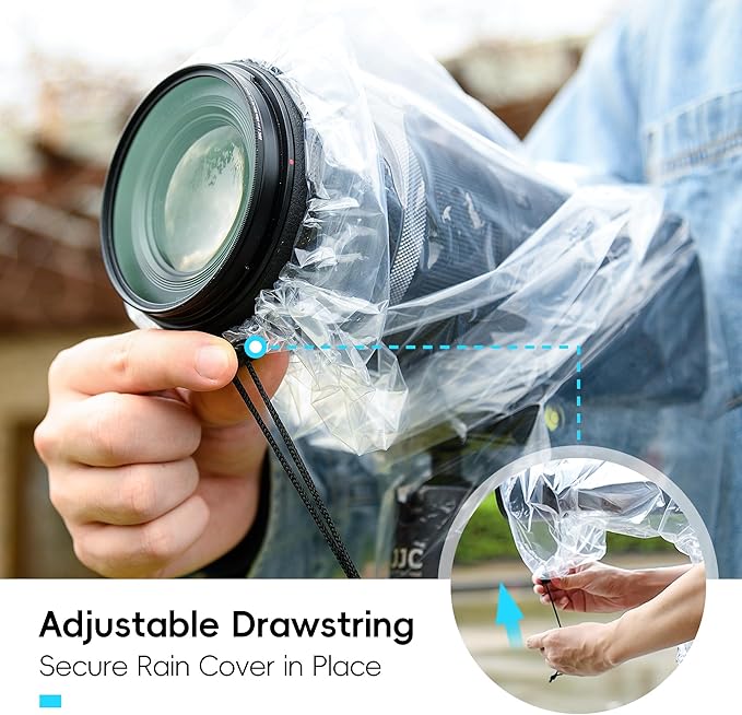 DSLR Camera Rain Cover JJC Rain Coat Sleeve Protector for Canon Nikon Fujifilm Sony Olympus Panasonic Tamron Sigma with a Lens up to 18" PE Material Totally See-Through -4 Pack