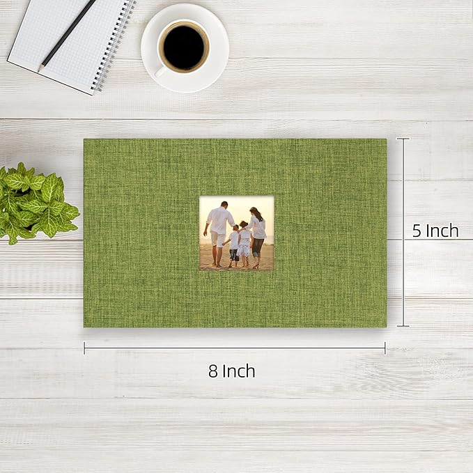 potricher Small Photo Album 4x6 100 Photos Linen Cover Picture Photo Book for Family Wedding Anniversary Baby Vacation (Green,100 Pockets)