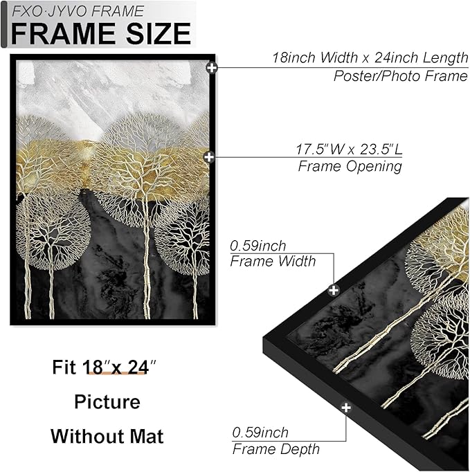 18x24 Picture Frame Set of 3, Display Poster 16x20 with Mat or 18 x 24 Without Mat, Light Weight and High Transparent 18 by 24 Frame for Wall - 3 Pack/Black/18 x24