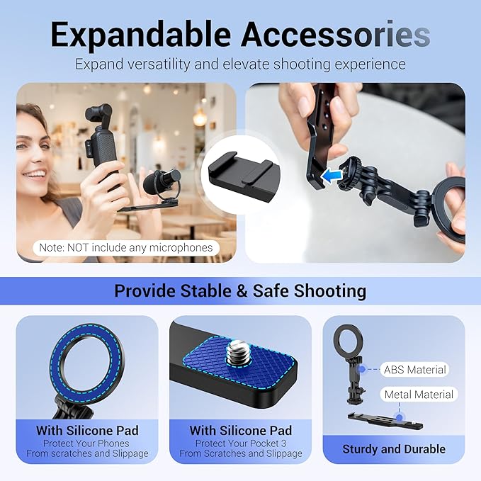 JJC Pocket 3 Magnetic Phone Mount with 1/4" 20 Screw & Thread, Phone Holder for Insta360 X5 X4 X3 / Pocket 3 / Xtra Muse Accessories, Compatible with Arca-Swiss Standard, Tripod & Expansion Mount