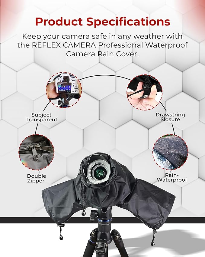 REFLEX CAMERA Universal Protective Waterproof DSLR/SLR Rain Cover with Drawstring Sleeves & Clear Viewing Window for Sony, Canon, Nikon, Panasonic, Lightweight Nylon Protection for All-Weather Outdoor