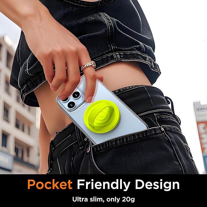 Upgraded Magnetic Phone Grip, Liquid Silicone Soft and Portable, Removable Finger Loop Ring Grip Holder for iPhone, Strong Magnetic Attraction, Compatible with MagSafe Phone Case, Neon Yellow