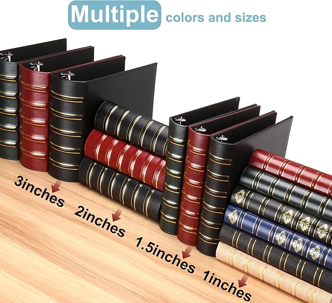 LETVPVOW Vintage Hardback 3 Ring Binder 3 Inch, Professional Leather Binder 3 Ring, Three Ring Binders Fits 8.5 x 11, D Ring Binders for Photo Album, Home, School and Office Supplies- Dark Red
